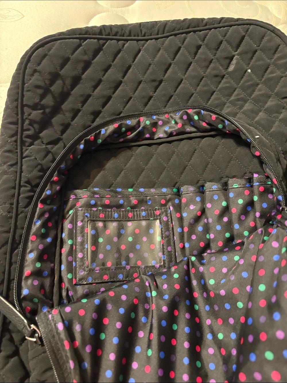 Vera Bradley Black Quilted Backpack with Polka Dot Trim